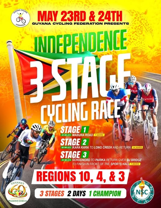Official Independence 3-Stage Cycling Race 2026 flyer from the Guyana Cycling Federation