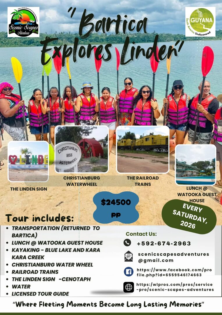 Bartica Explores Linden — $24,500 GYD per person, every Saturday 2026