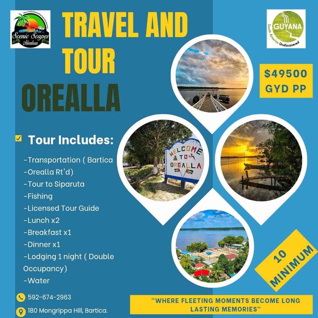 Travel and Tour Orealla, Region 6 — $49,500 GYD pp, 10 minimum, 1 night lodging included