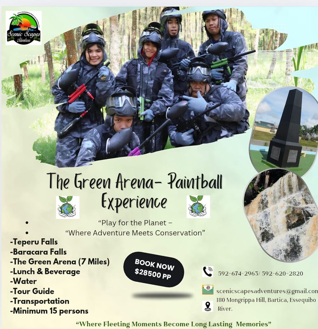 The Green Arena – Paintball Experience, $28,500 GYD pp, 15 minimum