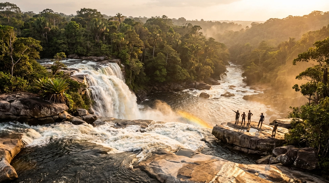 White Water Falls — fast-flowing rapids over smooth rocks in the Guyana rainforest