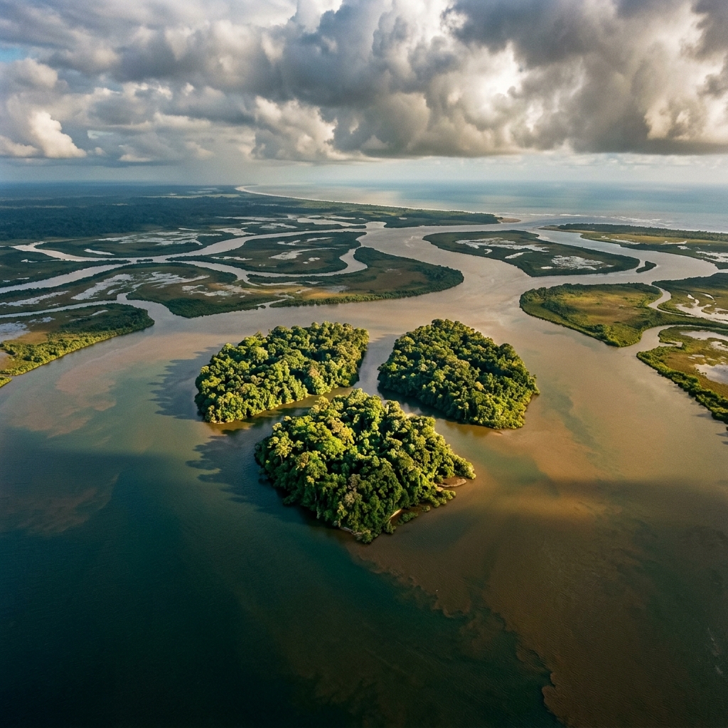 Aerial of three Essequibo islands — Hog, Wakenaam, Leguan