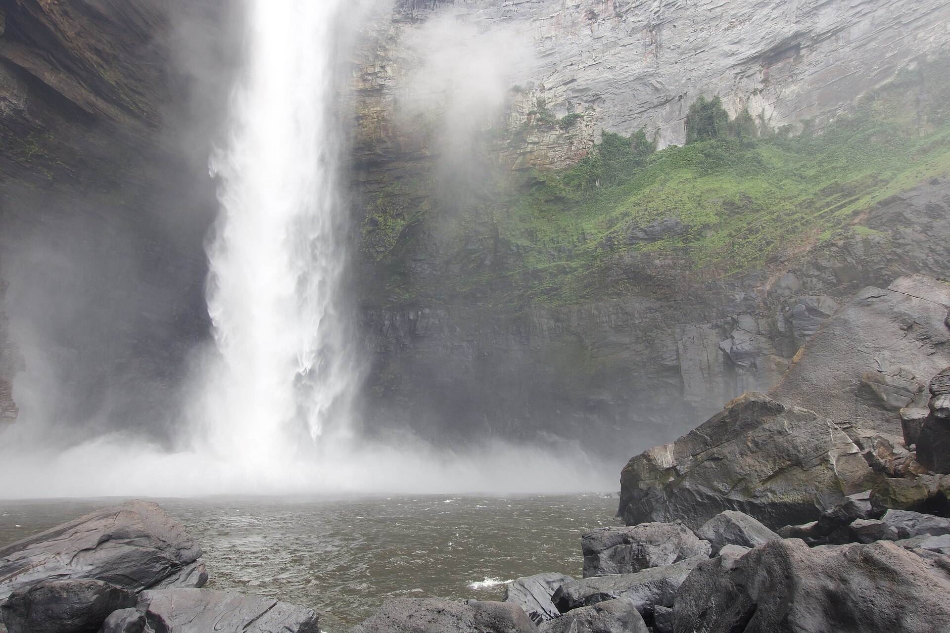 View from the base of Kaieteur Falls looking up at the massive cascade