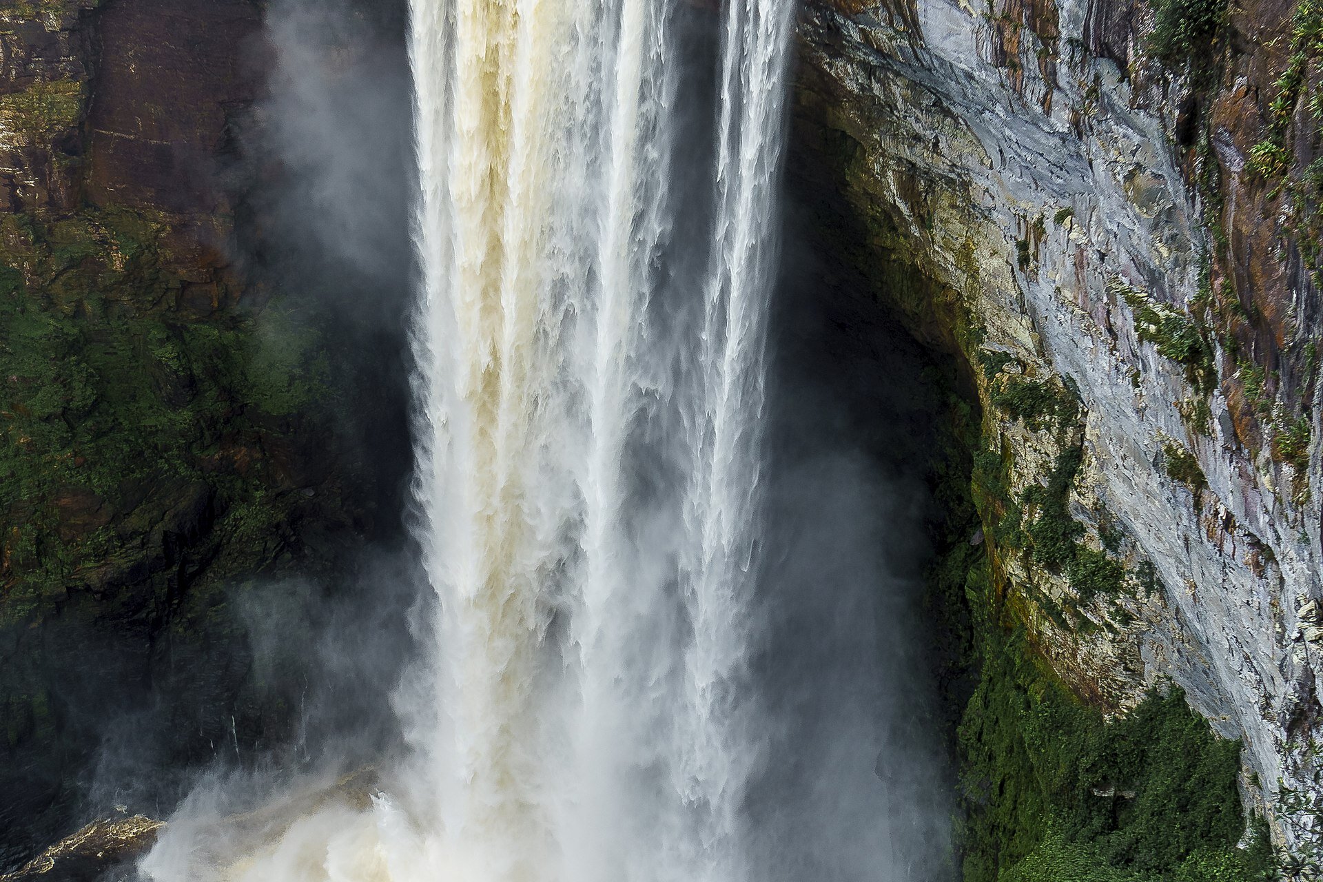 Full front view of Kaieteur Falls showing the entire 226-metre drop into the gorge