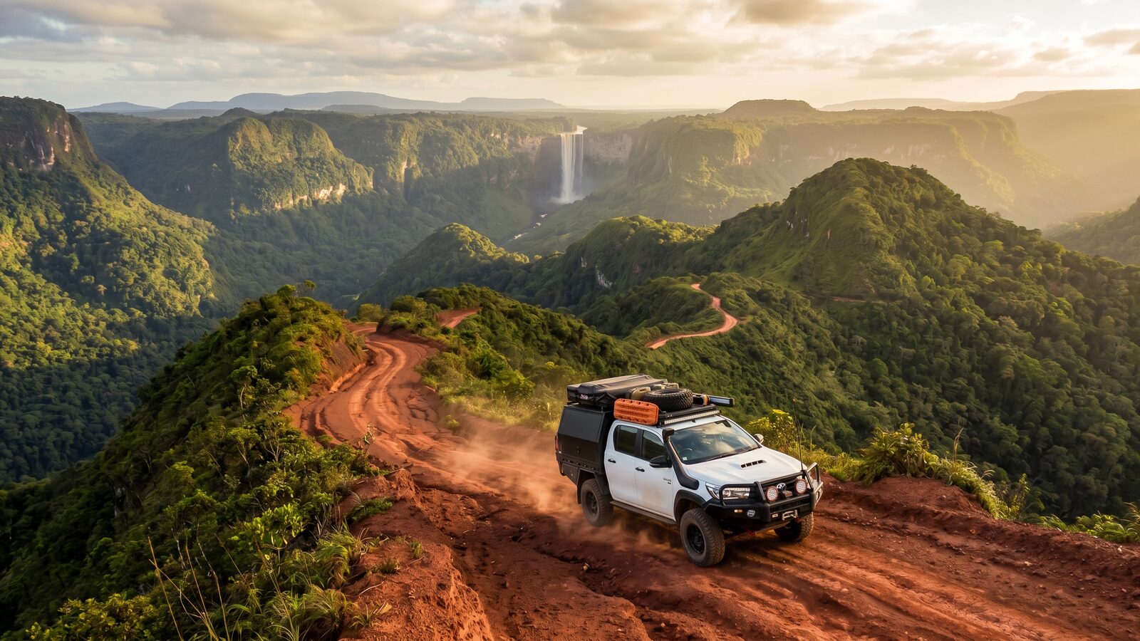 4x4 expedition on a mountain track in the Pakaraima Mountains, Guyana