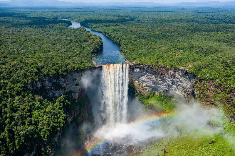 Aerial view of Kaieteur Falls and the surrounding Guiana Shield rainforest